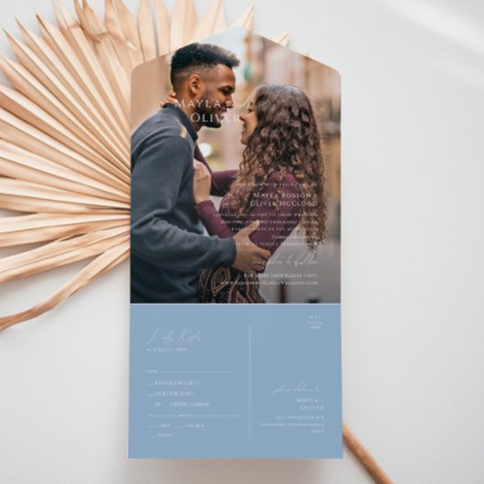 Whimsisches Skript | Dusty Blue Foto Siegel und Se All In One Einladung