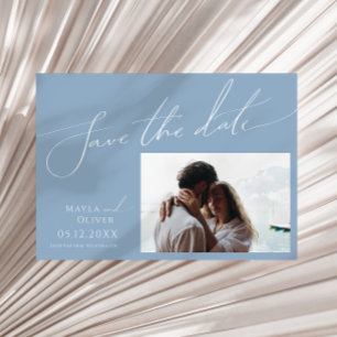 Whimsisches Skript   Dusty Blue Horizontal Foto Save The Date