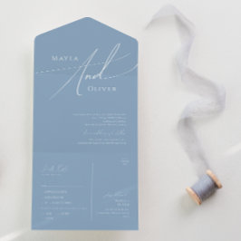 Whimsisches Skript | Dusty Blue Lässig Siegel und  All In One Einladung