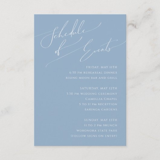 Whimsisches Skript | Dusty Blue Veranstaltungskale Begleitkarte (Vorderseite)