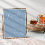 Whimsisches Skript | Dusty Blue Wedding Drinks Men Poster<br><div class="desc">Einführung in unser atemberaubendes whimsical-Skript | Dusty blue wedding Drinks Menü Poster perfekt für Ihre einfache moderne boho Frühlingsfeier. Unser elegantes Design umfasst eine lebendige, helle, pastellfarbene Farbpalette mit einem Vintagen, schicken Kalligraphieskript. Ob Sie einen minimalistischen oder klassischen Stil bevorzugen, unser einzigartiges, bearbeitbares Produkt bietet Luxus und Eleganz, perfekt um...</div>