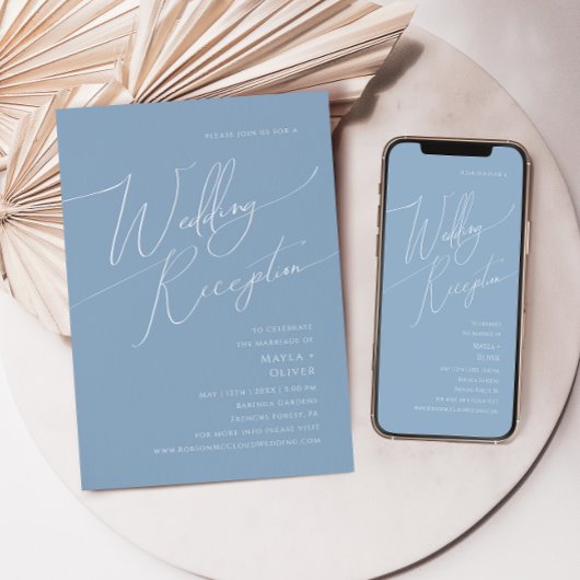 Whimsisches Skript | Dusty Blue Wedding Empfang Einladung