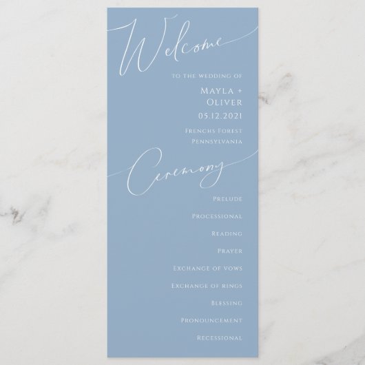 Whimsisches Skript | Dusty Blue Wedding Program Programm (Vorderseite)