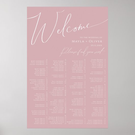 Whimsisches Skript | Dusty Rose Alphabetische Sitz Poster (Vorne)