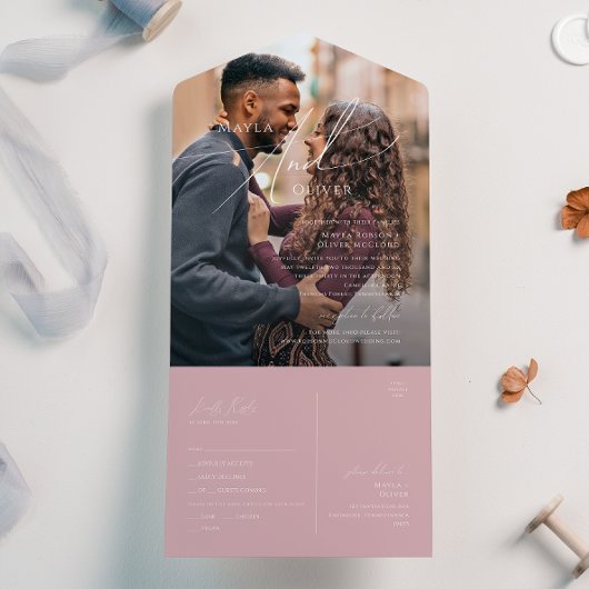 Whimsisches Skript | Dusty Rose Foto Siegel und Se All In One Einladung