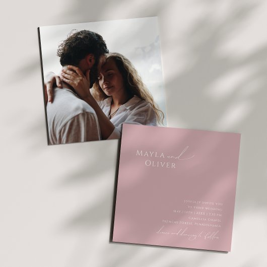 Whimsisches Skript | Dusty Rose Foto Square Weddin Einladung