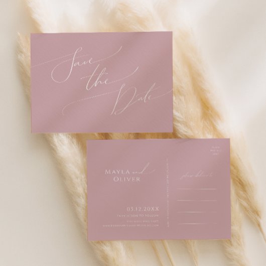 Whimsisches Skript | Dusty Rose Save the Date Einladungspostkarte
