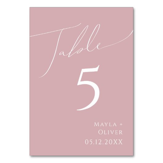 Whimsisches Skript | Dusty Rose Tischnummer (Rückseite)