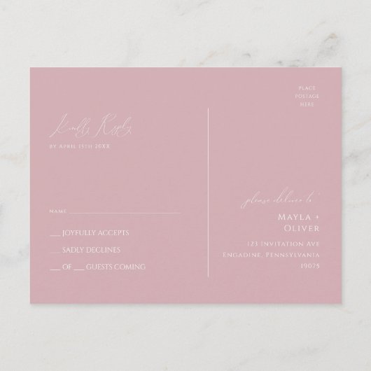 Whimsisches Skript | Dusty Rose Wedding RSVP Postkarte (Rückseite)