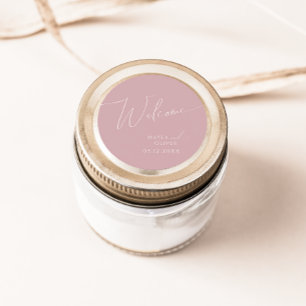 Whimsisches Skript   Dusty Rose Wedding Welcome Runder Aufkleber