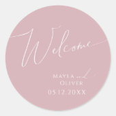 Whimsisches Skript | Dusty Rose Wedding Welcome Runder Aufkleber (Vorderseite)