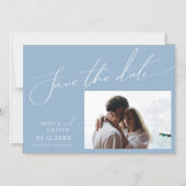 Whimsisches Skript | Horizontal Save the Date blau Magneteinladung (Vorderseite)