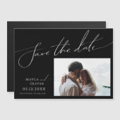 Whimsisches Skript | Horizontal Save the Date schw Magneteinladung (Vorne/Hinten)