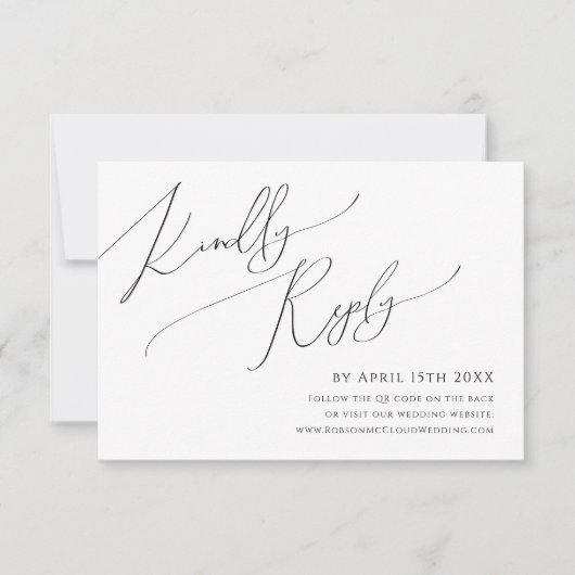 Whimsisches Skript | Horizontale QR-Code RSVP-Kart RSVP Karte (Vorderseite)