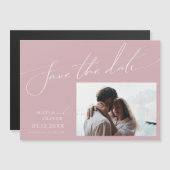 Whimsisches Skript | Horizontale Rose Save the Dat Magneteinladung (Vorne/Hinten)