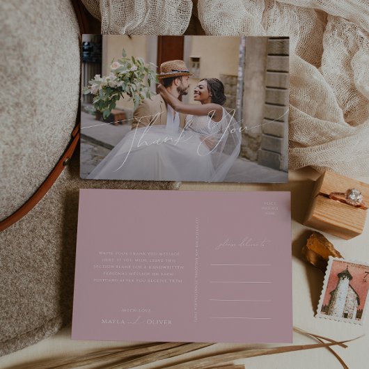 Whimsisches Skript | Rose Horizontales Foto Vielen Postkarte