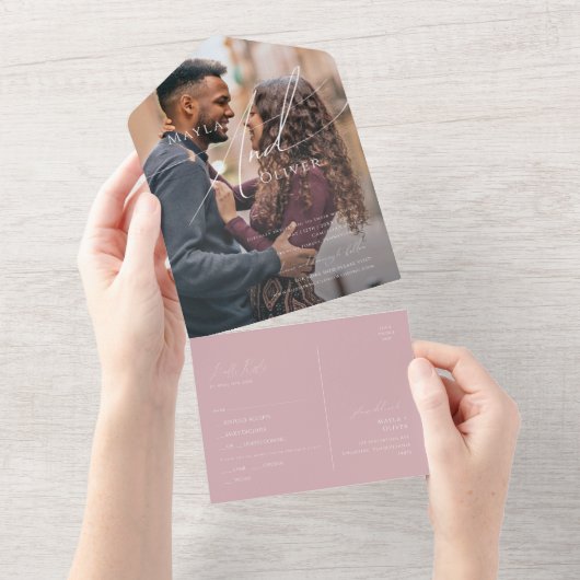 Whimsisches Skript | Rose Lässiges Foto Siegel und All In One Einladung (Abreißen)