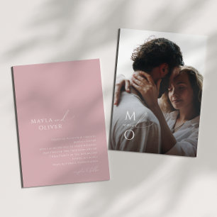 Whimsisches Skript   Rose Monogram Foto Wedding Einladung