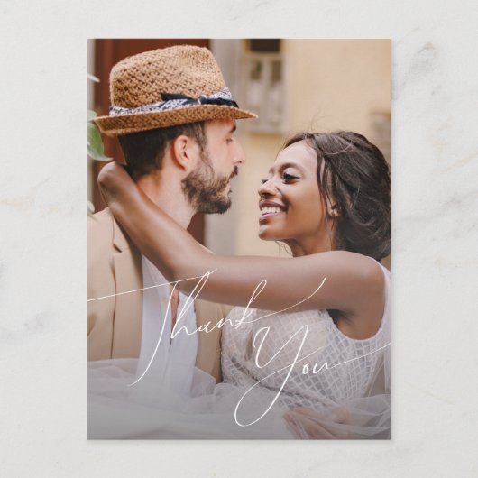 Whimsisches Skript | Sage Foto Wedding Danke Postkarte (Vorderseite)