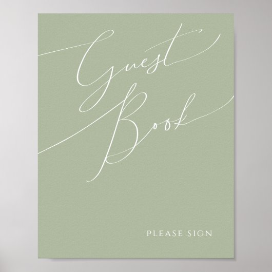 Whimsisches Skript | Sage Green Guest Book Sign Poster (Vorne)