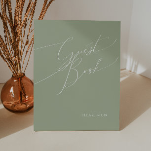 Whimsisches Skript   Sage Green Guest Book Sockelschild