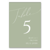 Whimsisches Skript | Sage Green Tischnummer (Vorderseite)