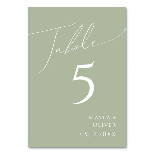 Whimsisches Skript | Sage Green Tischnummer (Vorderseite)