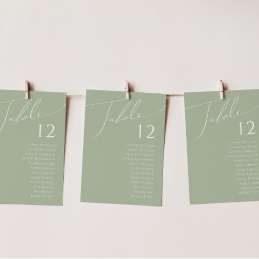 Whimsisches Skript | Sage Green Tischnummer Chart