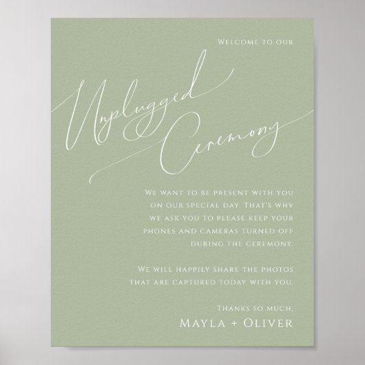 Whimsisches Skript | Sage Green Unplugony Zeremony Poster (Vorne)