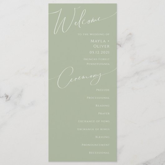 Whimsisches Skript | Sage Green Wedding Program Programm (Vorderseite)