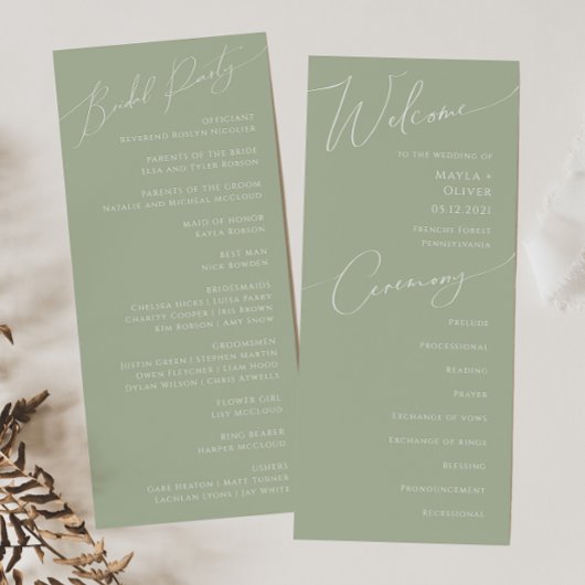Whimsisches Skript | Sage Green Wedding Program Programm