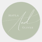 Whimsisches Skript | Sage Green Wedding Runder Aufkleber (Vorderseite)