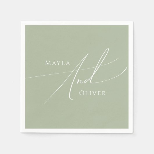 Whimsisches Skript | Sage Green Wedding Serviette (Vorderseite)