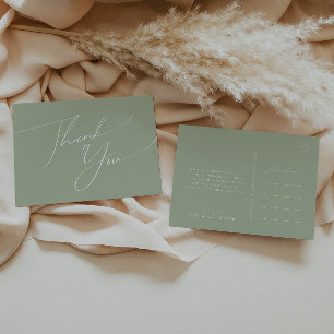Whimsisches Skript Sage Green Wedding Vielen Dan Postkarte