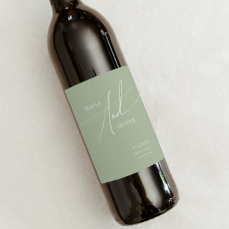 Whimsisches Skript | Sage Green Wedding Weinetikett
