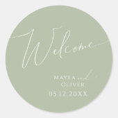 Whimsisches Skript | Sage Green Wedding Welcome Runder Aufkleber (Vorderseite)