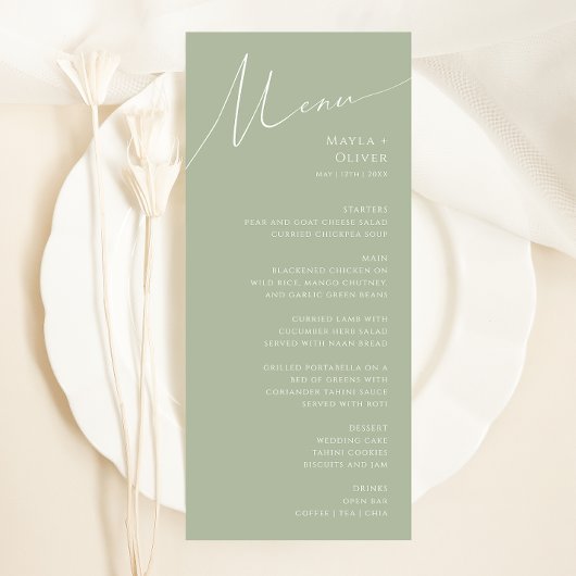 Whimsisches Skript | Sage Green Wedning Dinner Menükarte