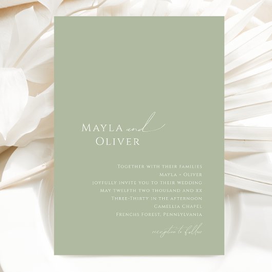Whimsisches Skript | Sage Monogram Foto Wedding Einladung