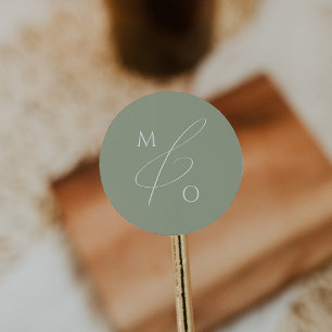 Whimsisches Skript   Sage Monogram Umschlag Aufkle Runder Aufkleber