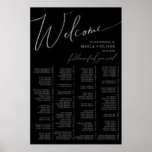 Whimsisches Skript Schwarze Alphabetische Sitzpl Poster