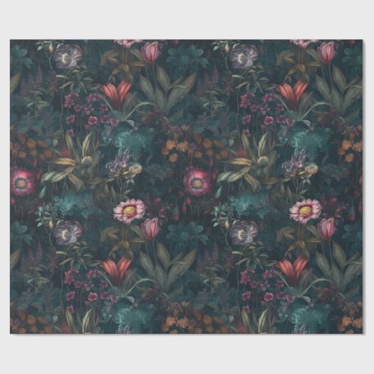 Whimsisches Smaragd und rosa Blumendekoupage Geschenkpapier (Flach)