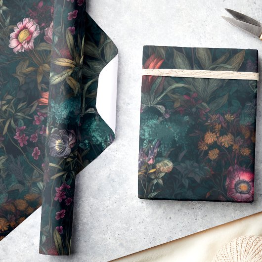 Whimsisches Smaragd und rosa Blumendekoupage Geschenkpapier