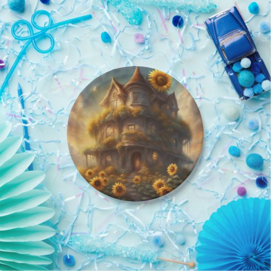 Whimsisches Sonnenblumenhaus Sommer oder Herbst Pa Pappteller (Party)