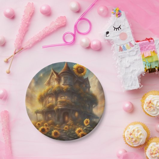 Whimsisches Sonnenblumenhaus Sommer oder Herbst Pa Pappteller (Party)
