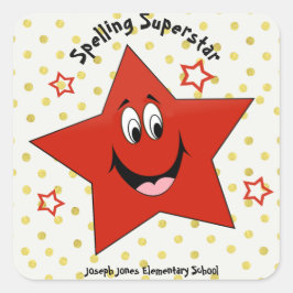 Whimsisches Spelling Superstar School Quadratischer Aufkleber