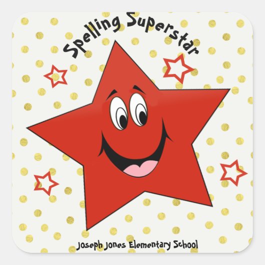 Whimsisches Spelling Superstar School Quadratischer Aufkleber (Vorderseite)