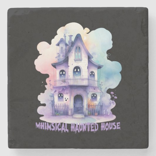 Whimsisches Spuk Haus Steinuntersetzer (Vorderseite)