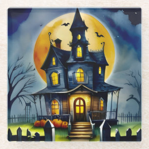 Whimsisches Spuk Haus: Untersetzer aus Glas