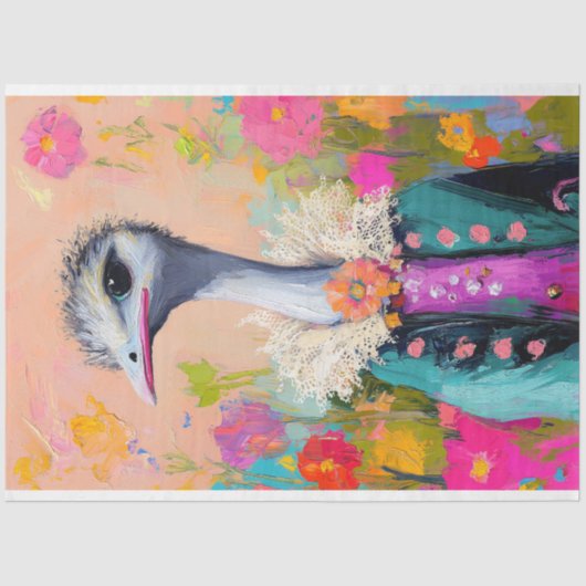 Whimsisches Straußendekoupage Seidenpapier (Vorderseite)