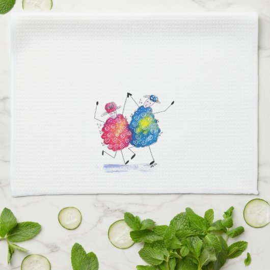 Whimsisches Tanzschaf Geschirrtuch (Gefaltet)